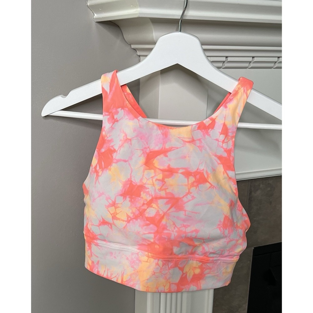 Lululemon ENERGY BRA HIGH NECK LONG LINE DUAL SHIBORI GRAPEFRUIT Size: 8